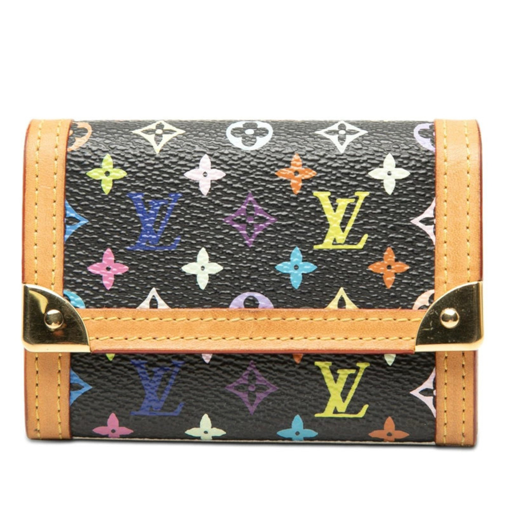 Louis Vuitton Monogram Multicolor Coin Purse Plat Coin Wallet Leather Noir Black